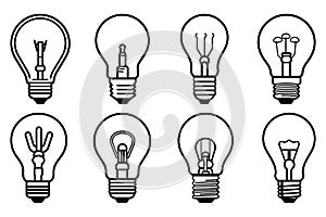 Light bulb logo icon isolated. Set of outline light bulbs. Innovative idea concept