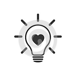 Light bulb, love, heart. Vector illustration.