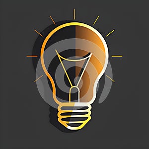 Light bulb made of golden thick outline on a dark background.