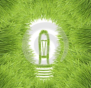 Light bulb made of green grass