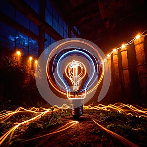 Light bulb made of light painting, light streaks