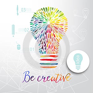 Light bulb made of watercolor, lightbulb and creative icons, watercolor creative concept. Vector concept - creativity and idea. Le