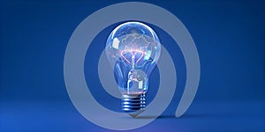 Futuristic Glowing Light Bulb with Neural Network on Blue Background â AI Innovation Concept