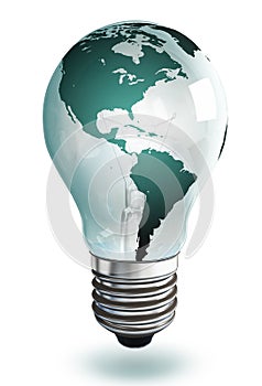 Light bulb with north and south america