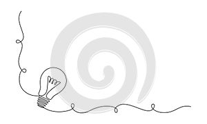 Light bulb in one continuous line drawing. Brainstorm and education symbol or innovation creative concept in simple