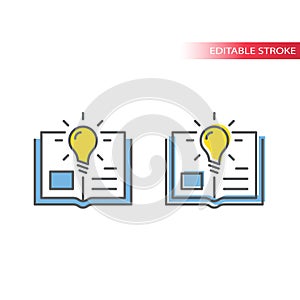 Light bulb and open book or textbook vector icon