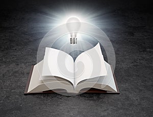 A light bulb over an open book