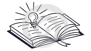 Light Bulb over Open Book for Idea and Knowledge, vector design Generative AI