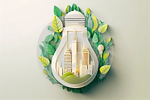Light bulb paper cut eco design. Generative ai