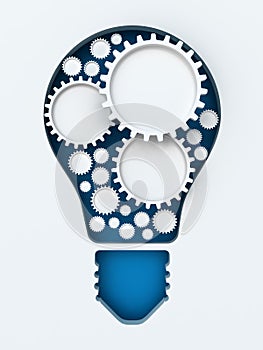 Light bulb paper cut with gears and copyspace, 3d