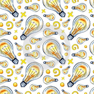 Light bulb pattern and doodle watercolor doodle