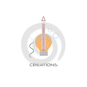 Light bulb pencil icon new creative business idea innovation creations concept line style isolated