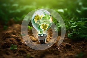 Light bulb with picture of earth inside of it. This image can be used to represent environmental consciousness, energy e