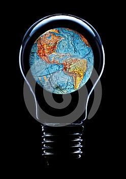 Light bulb with planet earth