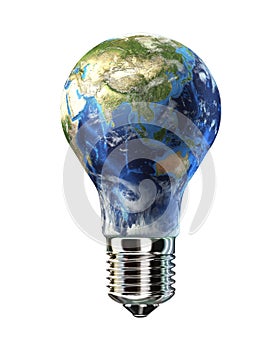 Light bulb with planet Earth in place of glass. Asia view.