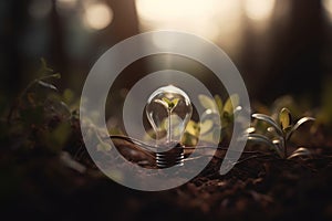 Light Bulb with Plant Growing Inside. Generative AI