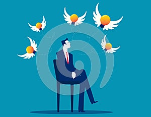 Light bulb positive with wing flying freedom from businessma. Freedom of thought concept vector