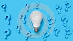 Light bulb with question mark on blue pattern background