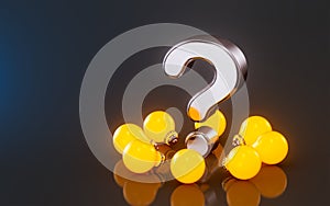 light bulb question mark icon with bright on dark background 3d render