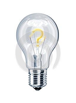 Light bulb with question mark inside.