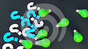 light bulb and question marks idea concept .