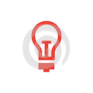 Light Bulb Red Icon On White Background. Red Flat Style Vector Illustration