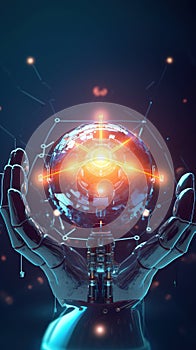 LIght bulb and robot concept. Nuclear energy background future innovation.