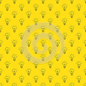 Light bulb Seamless Pattern hand drawn. Vector Illustration