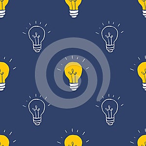 Light bulb Seamless Pattern hand drawn. Vector Illustration