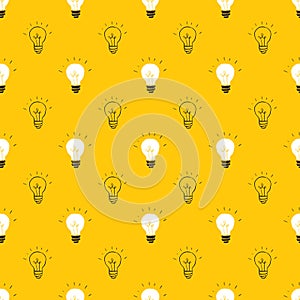 Light bulb Seamless Pattern hand drawn. Vector Illustration