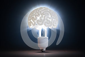 Light bulb in shape of brain. Idea and innovation concept. 3D rendered illustration.