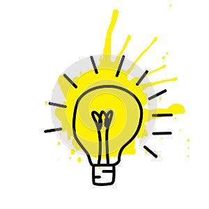 Light bulb sketch with concept of idea. Doodle hand drawn sign. Vector Illustration