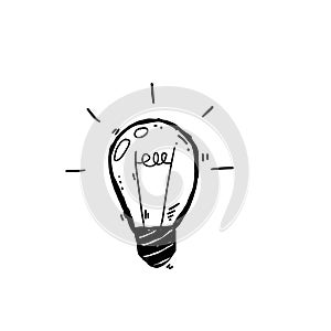 Light Bulb. Sketch of an electric device. Black and white illustration. Cartoon doodle lighting concept and ideas