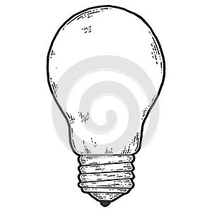 Light bulb. Sketch scratch board imitation. Black and white.