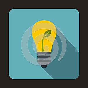Light bulb with sprout icon, flat style