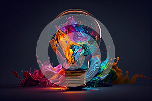 A light bulb with strokes of paint in neon colors. A creative concept for creativity