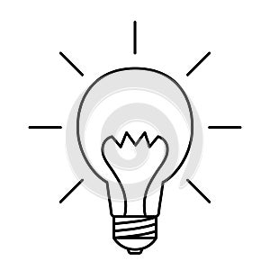Light bulb with sun rays. Idea sign, solution, thinking, concept. Lighting Electric lamp. Electricity, shine. Editable stroke.