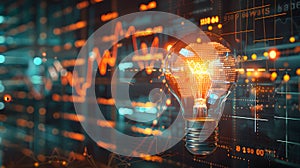 Light bulb surrounded by data and graphs insight