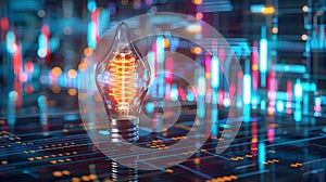 Light bulb surrounded by data and graphs insight driven