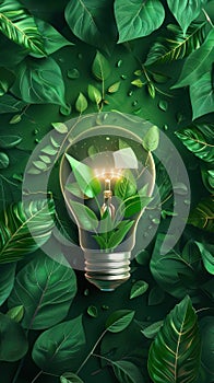 Light Bulb Surrounded by Green Leaves