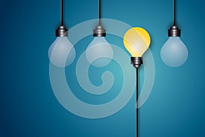 Light bulb symbol on blue background. Ideas inspiration concept of business finance or goal to success, Creativity idea. New idea.