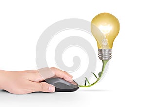 Light bulb symbol with computer mouse sign