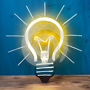 Light bulb symbol representing bright idea in front of blue board, signifying creativity and innovation