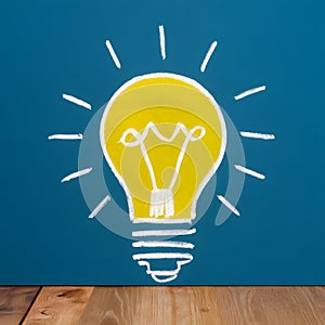 Light bulb symbol representing bright idea in front of blue board, signifying creativity and innovation