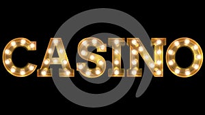 Light bulb text tow way blinking aktion the word casino