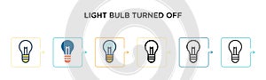 Light bulb turned off vector icon in 6 different modern styles. Black, two colored light bulb turned off icons designed in filled