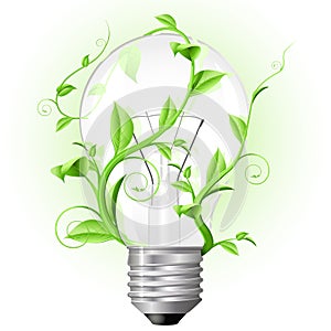 Light bulb twisted with plant