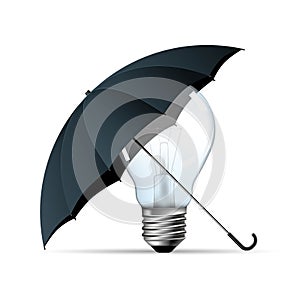 Light bulb under umbrella