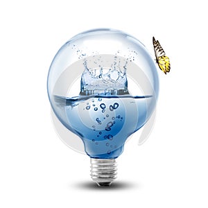 Light bulb with water and splash