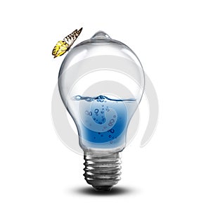 Light bulb with water and splash